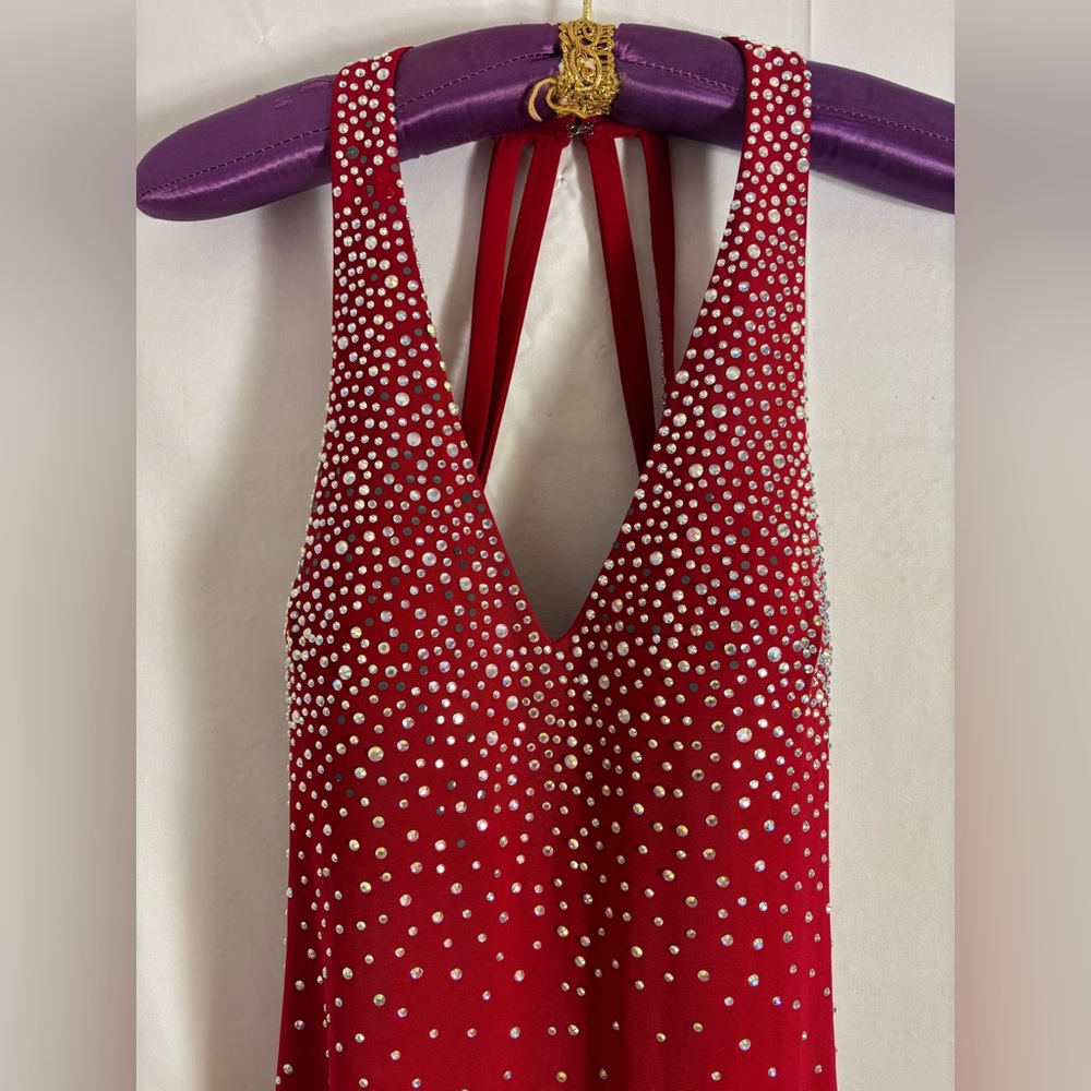 VTG 90s/Y2K Red Jeweled Open Back Full Length Formal Dress Size M-L - Picture 5 of 16